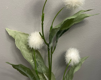 Floral, Ashland Bush, 16", 7 White Fuzzy Balls, 2 sprigs