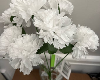 Floral, Faux Flowers, Artificial 7 White carnations