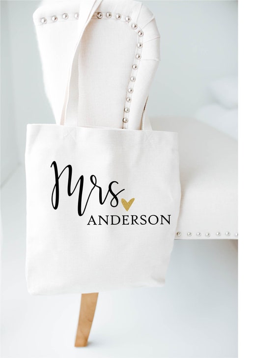 Personalized Mrs Tote Bag Bridal Tote Last Name Mrs. Tote | Etsy