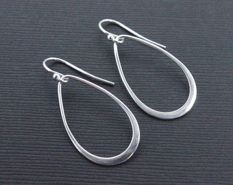 Silver Teardrop earrings, 925 sterling silver hoops, simple everyday earrings, long teardrops