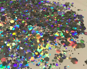 HOLOGRAPHIC SILVER HEXAGON Mix glitter sparkly festival face body hair nail art
