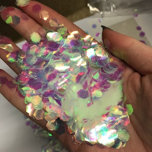 6mm IRIDESCENT white sparkly CHUNKY HEXAGON glitter new rainbow crafts hair face body nail glitter