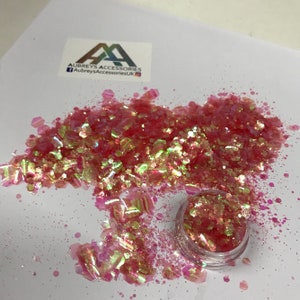 CORAL RED Transparent mixed hexagon glitter sparkly festival face body hair nail unicorn pink