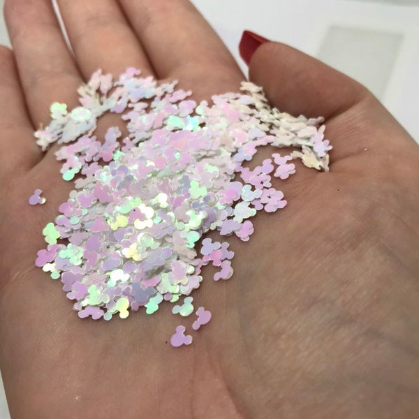 MICKEY MOUSE PERLE Weiß Glitzer Pailletten funkelnd Festival Gesicht Körper Haarnagel Kunst