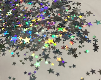 HOLOGRAPHIC SILVER STARS Mix glitter sparkly festival face body hair nail art