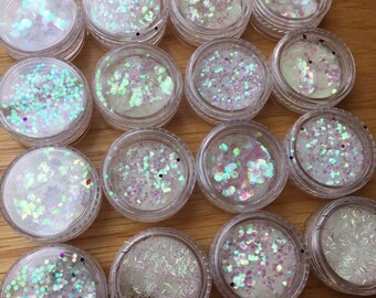 10 IRIDESCENT WHITE glitter pots new festival sparkly hair body face crafts glitter festive