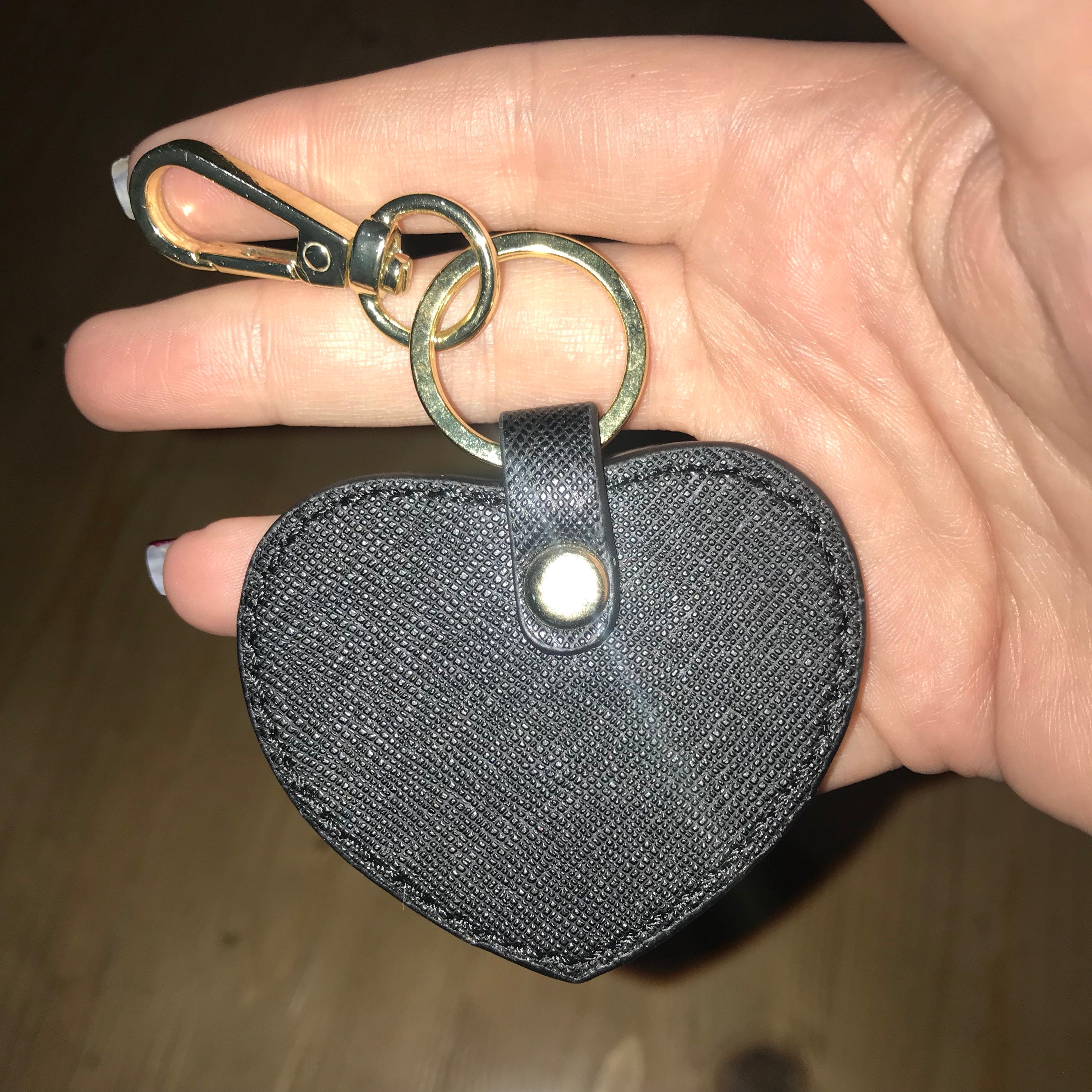 BLACK Saffiano GENUINE LEATHER Heart Keyring Key Chain for | Etsy