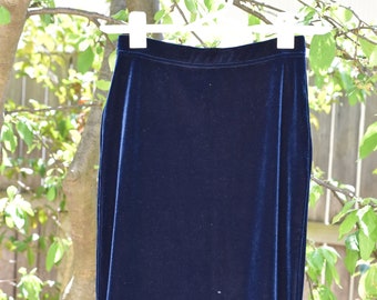 Vintage Blue Velvet Pencil Skirt || Size S