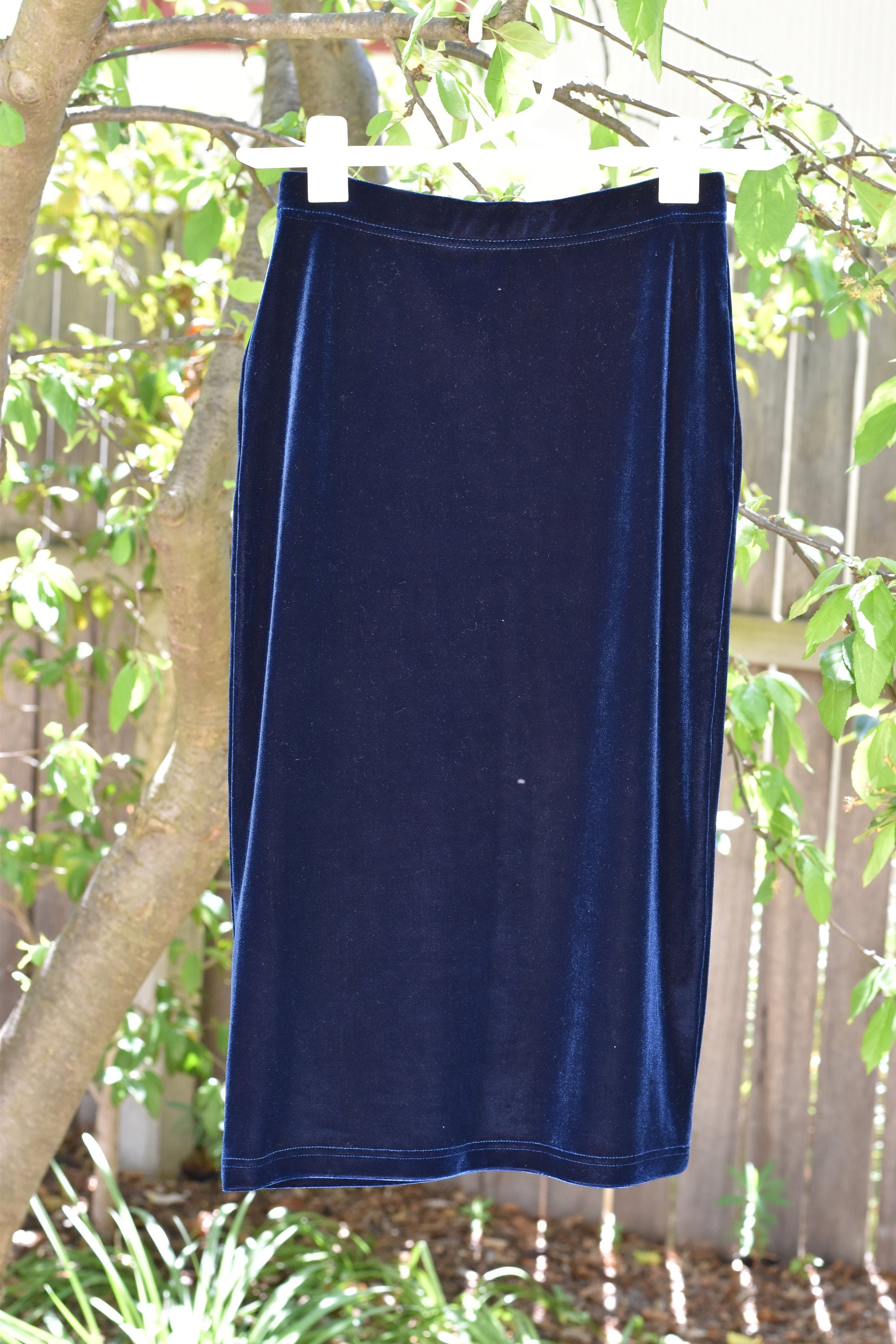 Vintage Blue Velvet Pencil Skirt Size S Etsy