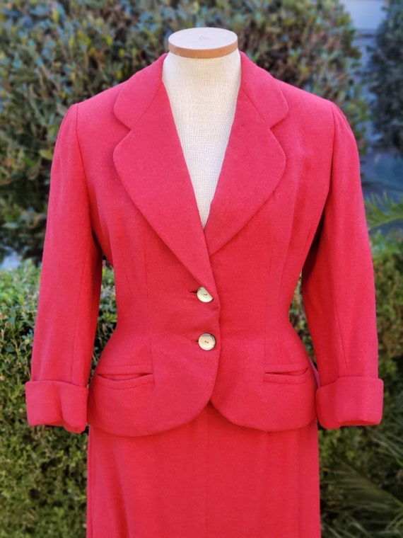 Vintage 1950s Neiman Marcus Red Cranberry Wool Sk… - image 5