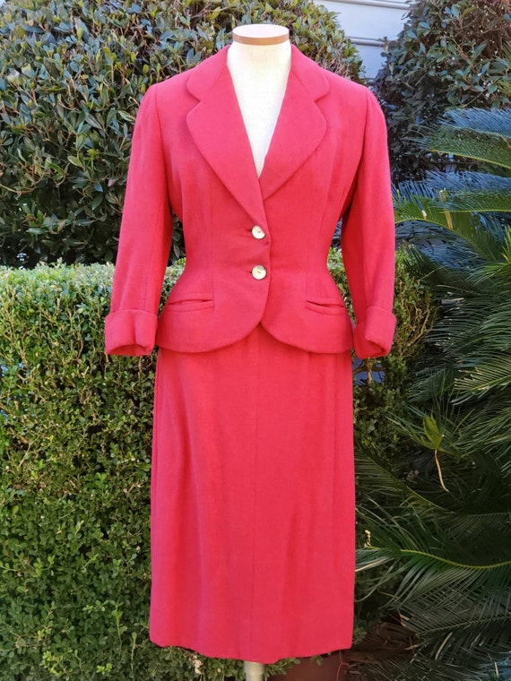 Vintage 1950s Neiman Marcus Red Cranberry Wool Sk… - image 2