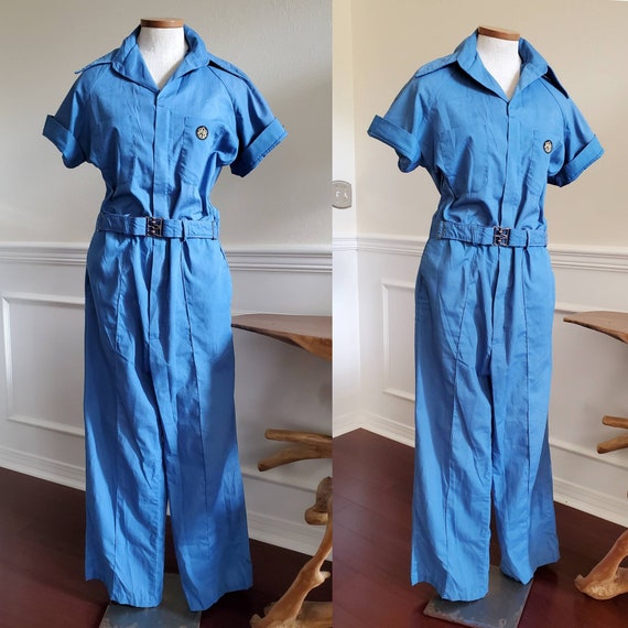 Vintage 1970s Blue Utility Jumpsuit Size Large