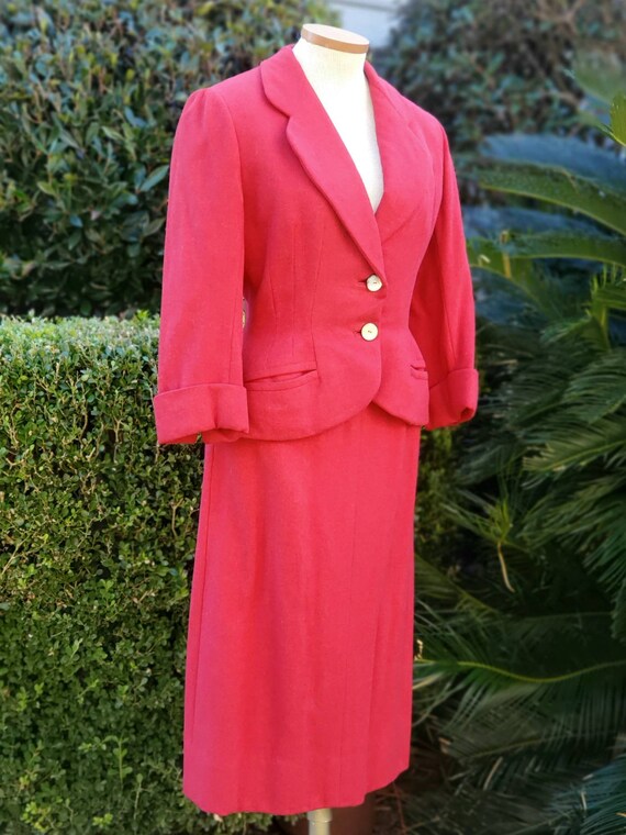 Vintage 1950s Neiman Marcus Red Cranberry Wool Sk… - image 3