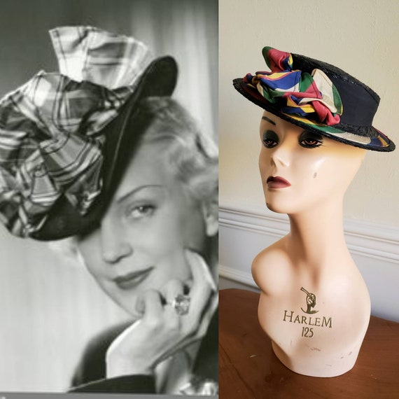 Vintage 1940s Wicker Rainbow tilt hat