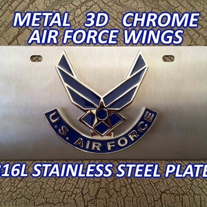 AIR FORCE License Plate - 3D Metal WINGS - 316L Stainless Steel