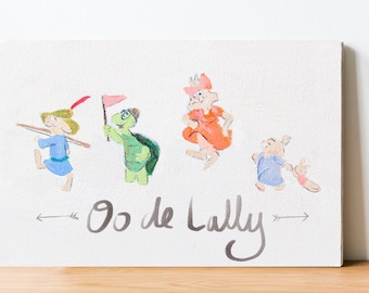 bunnies and turtle canvas print from original painting