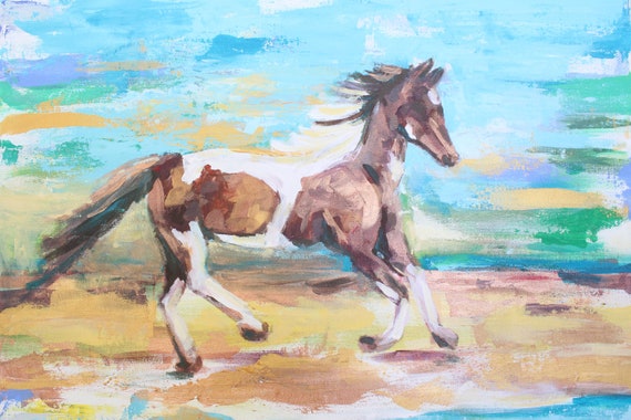 Pinto Horse Running Original Painting - Etsy
