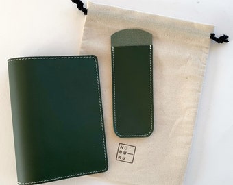Cover for Hobonichi A6 5years in green leather, Notebook A6 5years in green leather,  Hobonichi A6 5years, Cover for Hobonichi A6 5years.