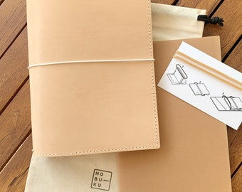 Cover size A5 Natural, A5 natural leather travel notebook, Leather cover with inside pockets, A5 size leather travel notebook