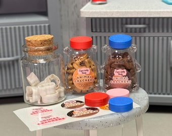 Miniature Animal Cracker Kit | 1:6 Scale Dollhouse Accessory | 3D Printed Animal Cracker Cutters & Lids | Miniverse Cookie Kit