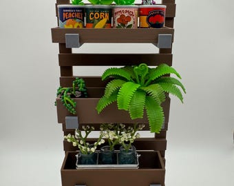 Miniature Brown Pallet Shelf | 1:6 Scale Dollhouse Furniture | 3-Tier Display Rack | Miniverse Decor