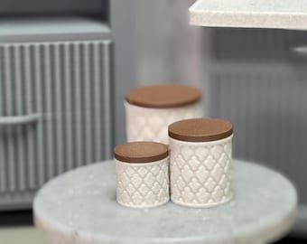 Miniature Flour & Sugar Containers Set of 3 | 1:6 Scale Dollhouse Accessories | 3D Printed Kitchen Storage | Miniverse Decor