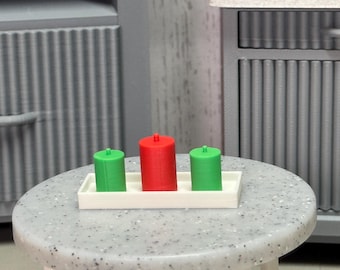 Miniature Holiday Candle Trio | 1:6 Scale Christmas Decor | 3D Printed Tray With Candles | Miniverse Accessory