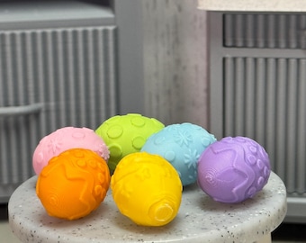 Miniature Easter Eggs Set of 6 | 1:6 Scale Dollhouse Accessories | 3D Printed Colorful Easter Decor | Miniverse Eggs