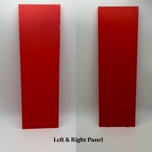 May include: Two rectangular, bright red panels are displayed side-by-side against a white background. The panels are vertically oriented and appear to be made of a solid material. The text "Left & Right Panel" is at the bottom.