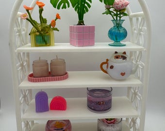 Miniature Arched Shelf | 1:6 Scale Dollhouse Furniture | 3D Printed Miniverse Shelf with Floral Sides | Mini Display Rack