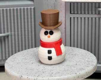 Miniature Snowman with Hat | 1:6 Scale Dollhouse Accessories | 3D Printed Winter Figurine | Miniverse Decor