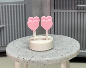 Miniature Heart Cake Pops Set of 4 | 1:6 Scale Dollhouse Accessories | 3D Printed Heart Cake Pops | Miniverse Decor
