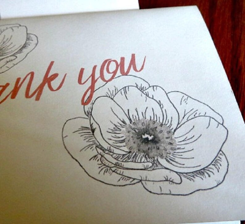Hand Drawn Floral Thank You Cards - Etsy