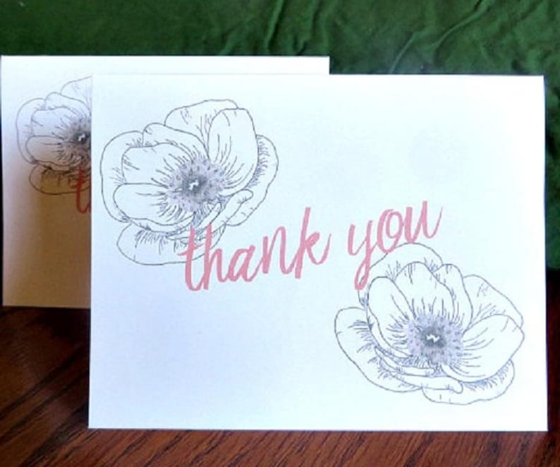 Hand Drawn Floral Thank You Cards - Etsy
