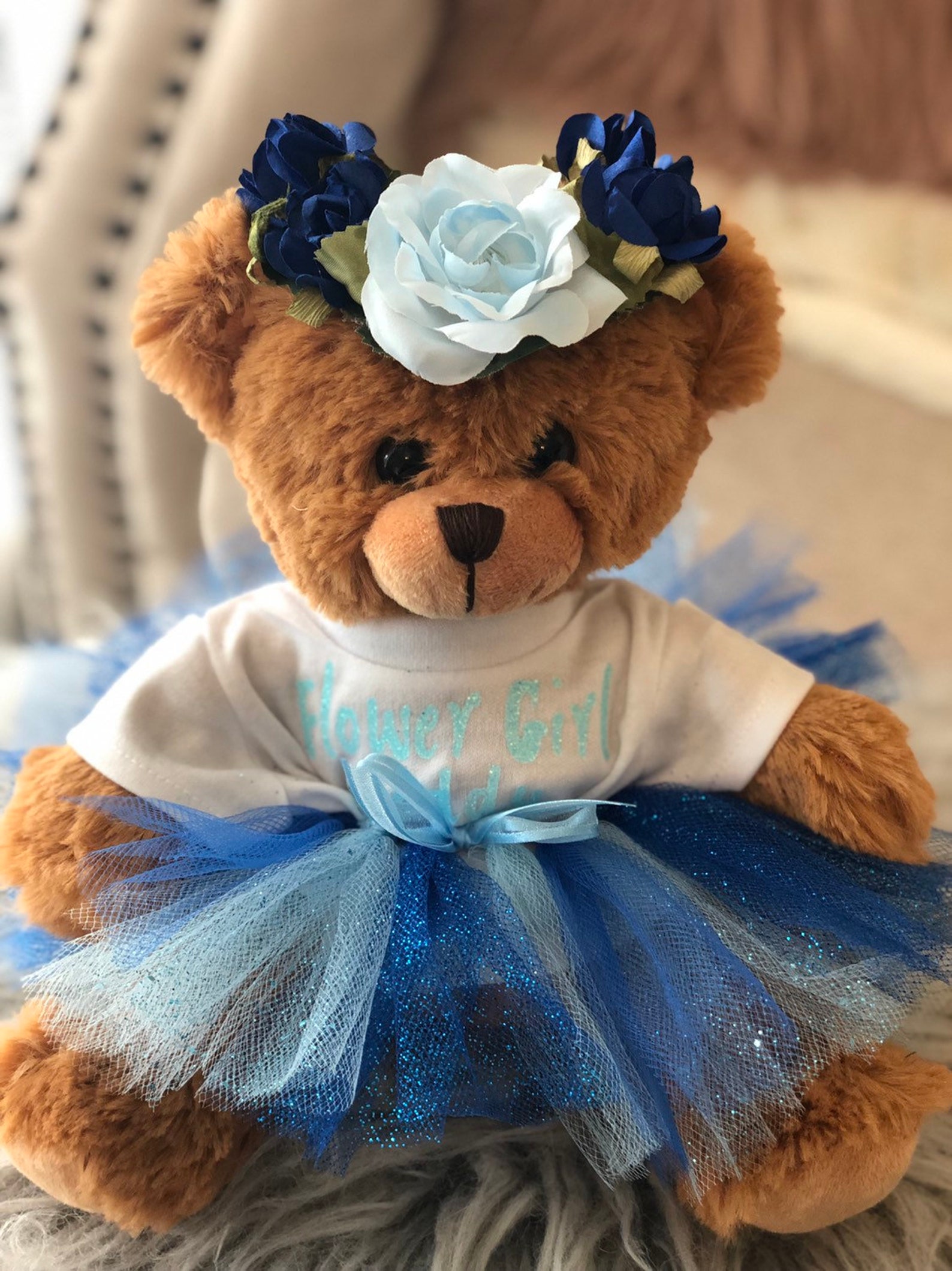 Flower Girl Personalized Brown Teddy Bear Small bear | Etsy