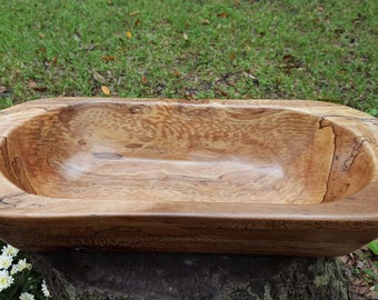 Hand carved wooden Spalted Sycamore dough bowl, bread bowl or trench bowl.