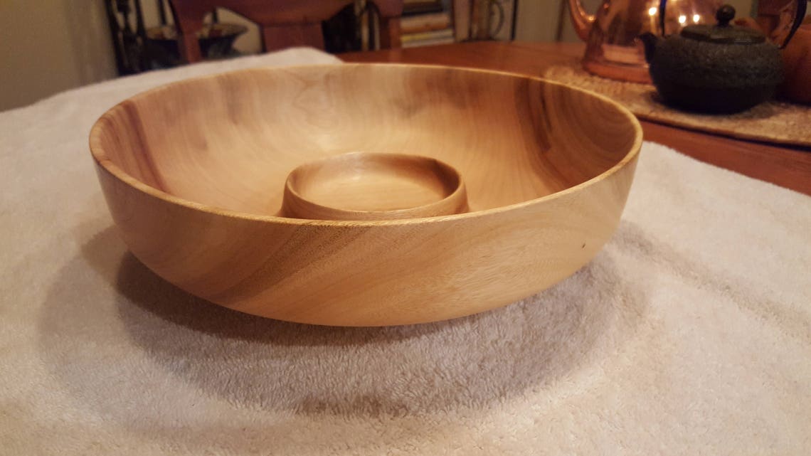Turned wooden Camphor wood chip and dip bowl. Etsy