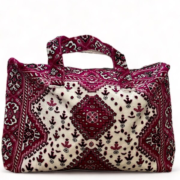 Carpet overnight bag | shoulder bag | Zarbia | Souk | Velvet Moroccan shopper | Carpet bag soukh sokka shopper carpet bag | pink weekend bag