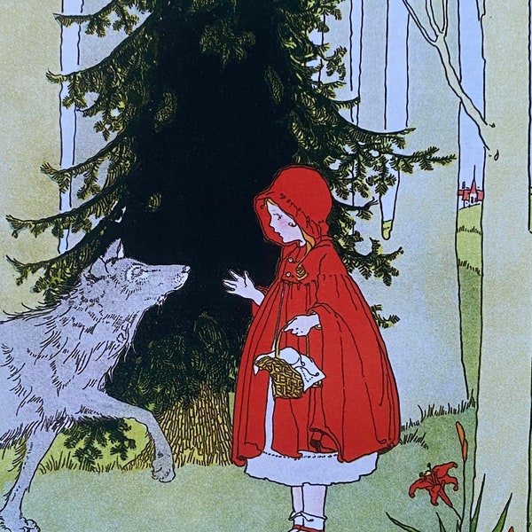 Little Red Riding Hood Notecard, from Once Upon a Time, illustrated by Margaret Evans Price, 1921, 4 1/2 x 5 1/2 inch card with envelope