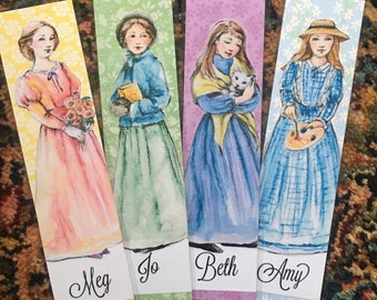 Little Woman individual bookmarks- Meg, Jo, Beth or Amy, handmade, collage, original art, Louisa May Alcott, 2x8 inches laminated