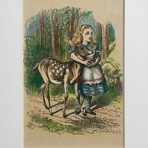 Alice and the Fawn, John Tenniel, from Through the Looking Glass, 1871, matted hand-colored print