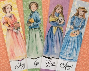 Set of 4 handmade and laminated March Sister Bookmarks, Little Women, Louisa May Alcott