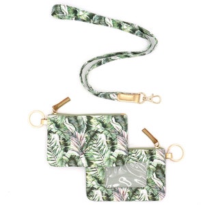 ID Wallet and Detachable Lanyard Set Tropical Leaves