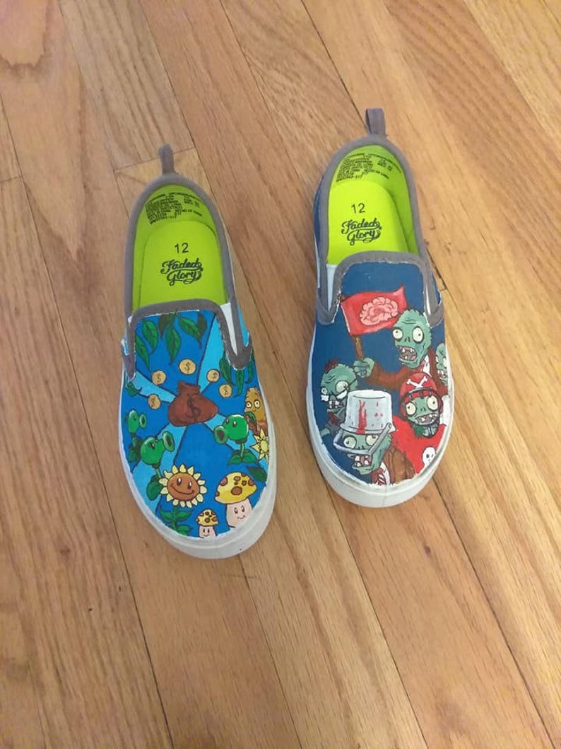 Hand Painted Canvas Shoes Plants Vs. Zombies Inspired Etsy