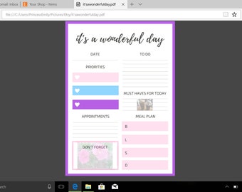 printable daily planner etsy