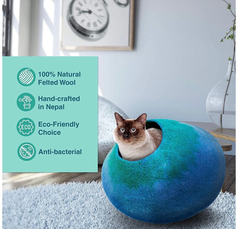 Handcrafted Wool Cat Cave Bed House Felted Wool Sleeping Etsy