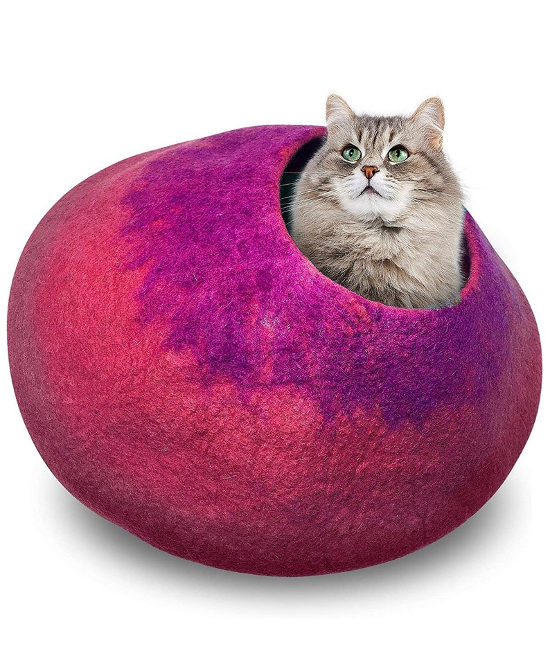 Handcrafted Wool Cat Cave Bed House Felted Wool Sleeping Etsy