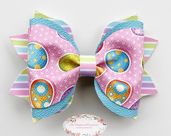 Easter egg hair bow. Easter faux leather bow