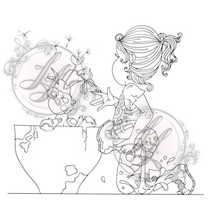 Gardening With Teddy Digi Stamp INSTANT DOWNLOAD Flowers and Bugs Gardening and Planting Digital Stamp