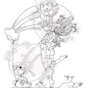 May include: A black and white line drawing of a person holding a globe with the word "Gold" on it. A rainbow balloon and a teddy bear are also in the image. The person is wearing a polka dot shirt and pants.
